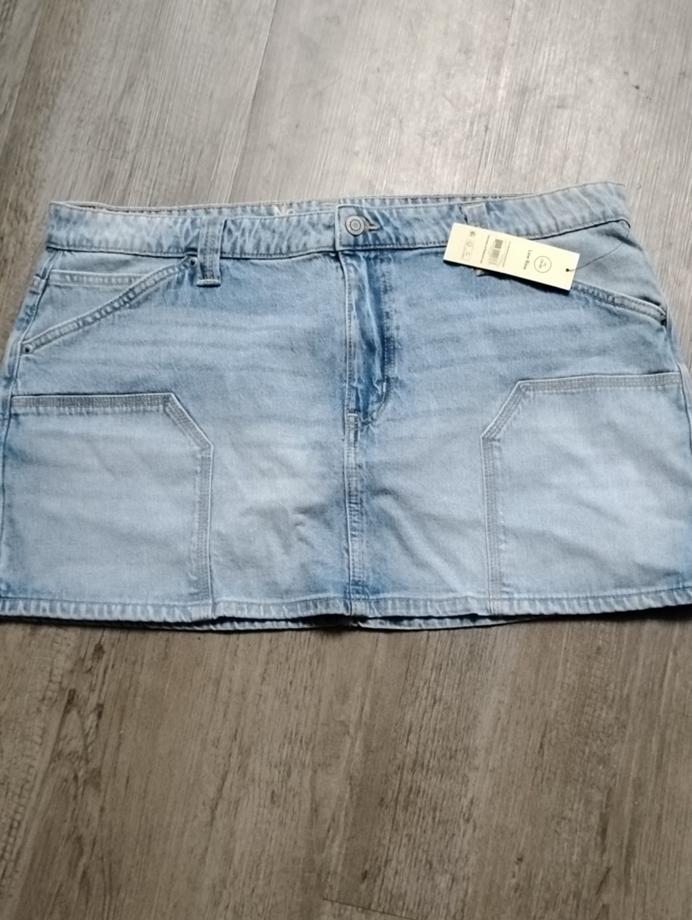 No Boundaries Light Wash Denim Mini Skirt with Front Patch Pockets